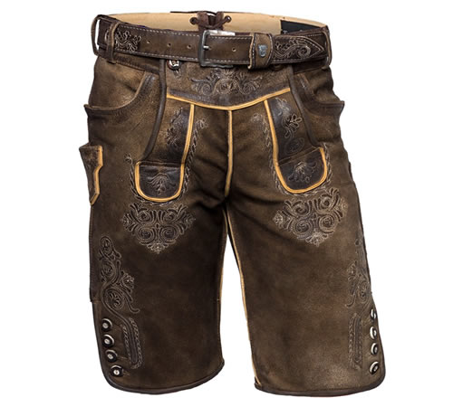 Günstige, kurze Lederhose im urigen Antik-Look von Alpenlife